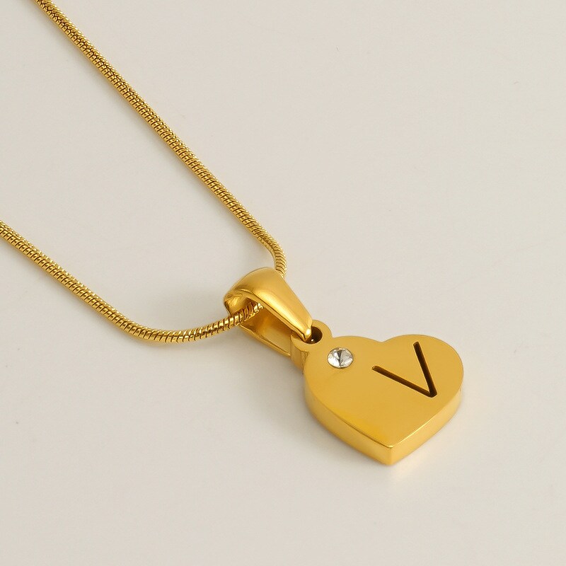 Gold color / 1 Piece Simple Series Simple Letter V Stainless Steel 18K Gold Plated Rhinestone Unisex Pendant Necklaces Picture22